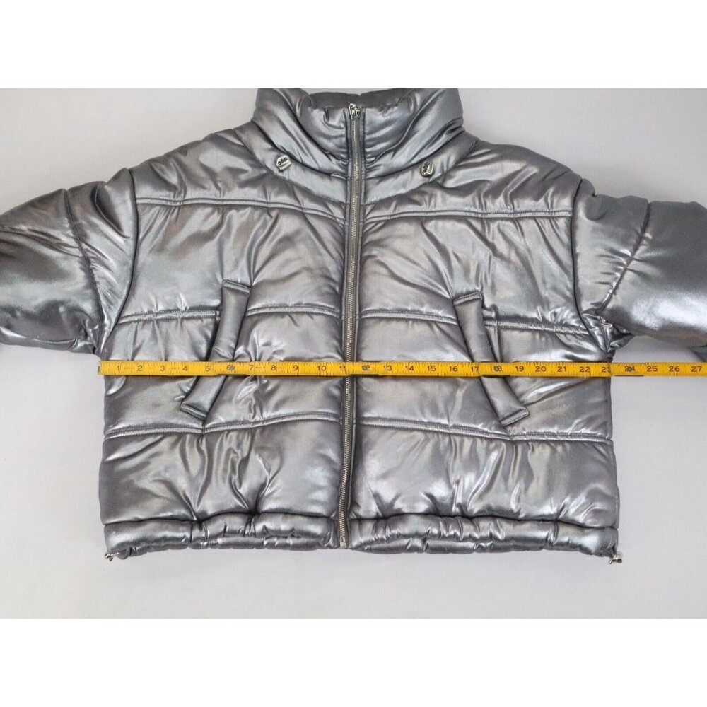 Tach Clothing Mirna Silver‎ Metallic Short Puffer Jacket Size S Cropped - Picture 8 of 10